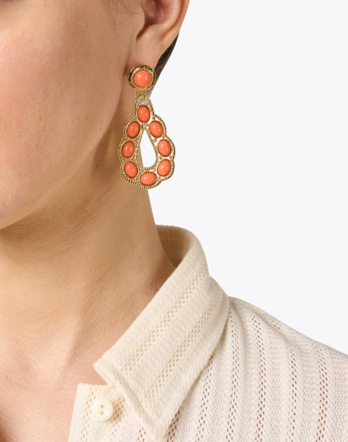 Exquisite Gold and Coral Teardrop Design Fashion Earrings