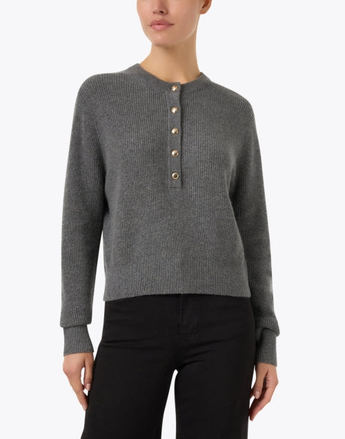Stylish Grey Cashmere Men's Henley Knit Sweater for Seasonal Wear