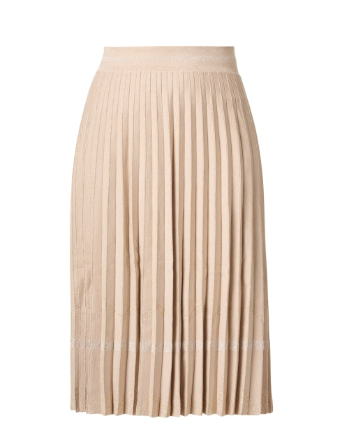 Fall-Trending Tan Stretch Wool Knit Pleated Skirt with Elastic Waist
