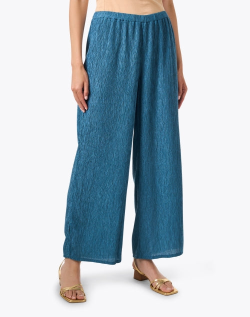 Stylish Cascade Blue Plisse Relaxed-Fit Wide Leg Pants
