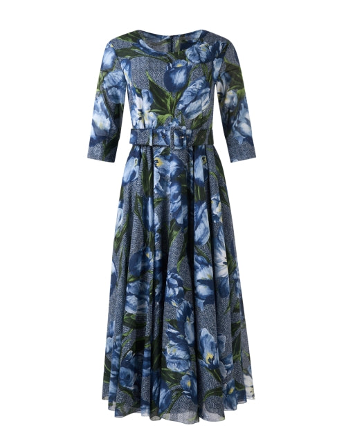 Stylish Aster Blue Floral Patterned Lightweight Stretch Cotton Women's Dress