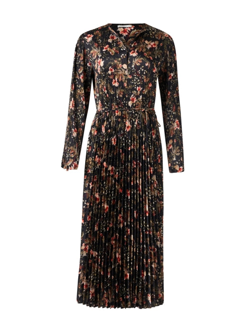 Vince's Elegant Multi - Floral Print Pleated Satin Shirt Dress