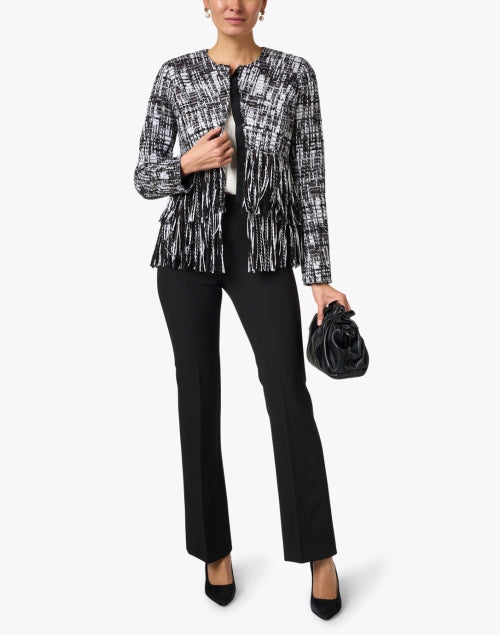 Stylish Black and White Tweed Fringe Women's Jacket for Fashionable Outfits