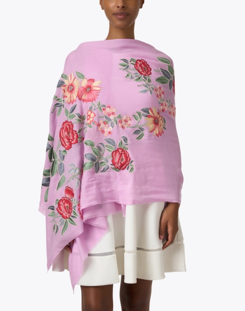 Stylish Lilac and Peony Decorated Woolen Scarf for Women's Fashion