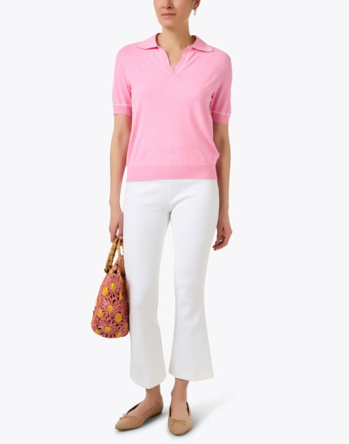 Ella White Stretch Textured Flare Ankle Pull - on Pants