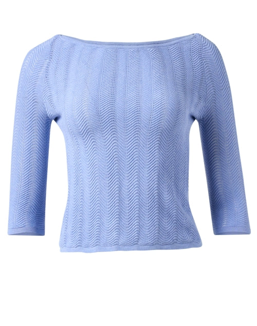 Stylish Jackie Silk-Blend Pointelle Blue Sweater