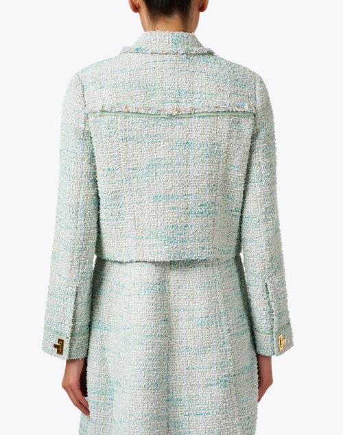 Stylish Mint Green Tweed Cropped Jacket with Gold Buttons