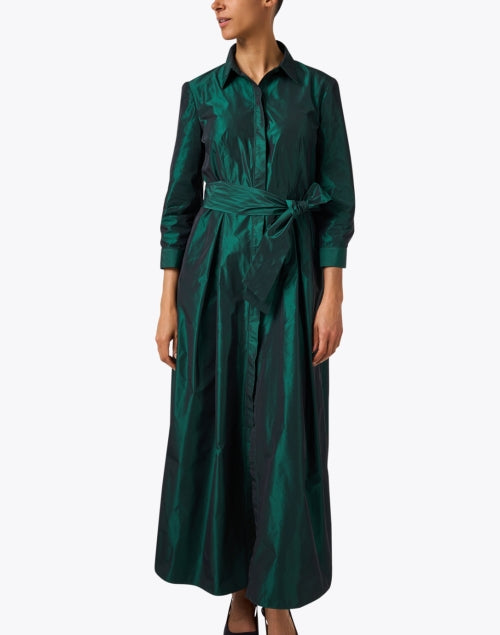 Stunning Emerald Green Taffeta Long Shirt Dress for Special Occasions