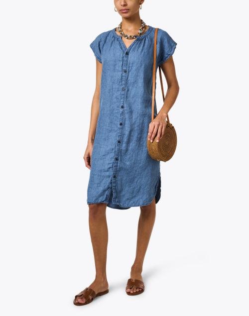 Indigo Linen Twill Lucy Shirt Dress for Casual Styling