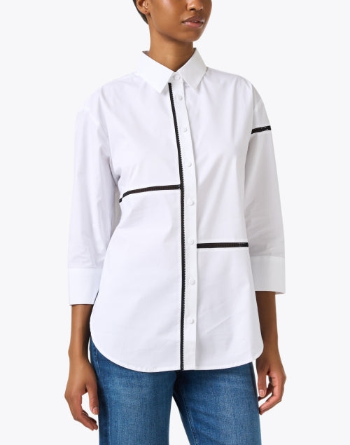Stylish Halsey Top with White and Contrasting Black Lace Trim