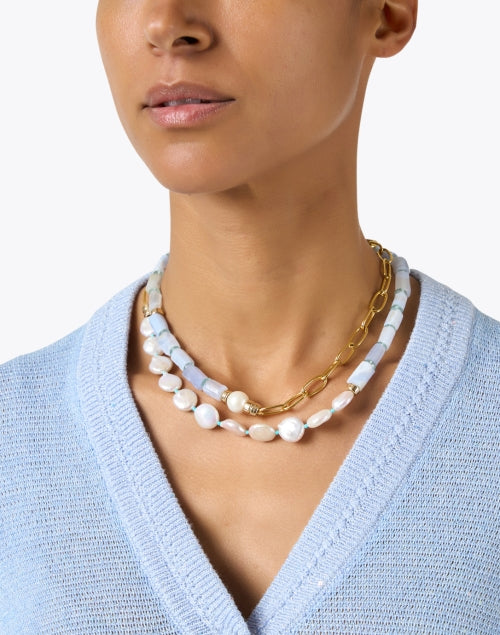 Exquisite Porto Covo Gold - Plated Wrap Necklace with Pearls and Gemstones