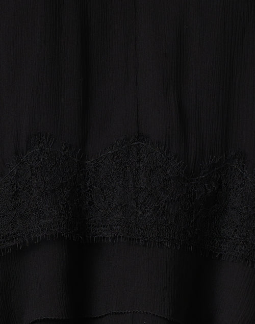 Elegant Black Silk Chiffon Blouse with Intricate Lace Trim