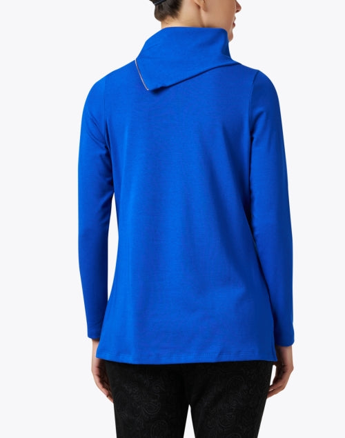 Elegant Blue Pima Cotton Cowl - Zipper Neck Long - Sleeve Tunic