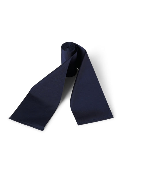 Stylish Navy Cotton-Blend Wide Ribbed Self-Tie Satin Belt