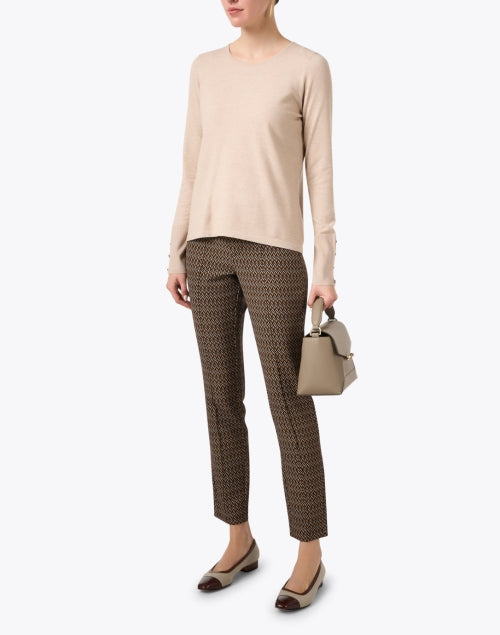 Stylish Tan Knit Top with Button - Detailed Cuffs