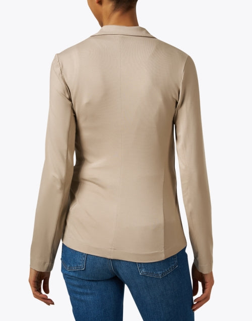 Portugal-Made Beige Stretchable Knit Double-Button Blazer