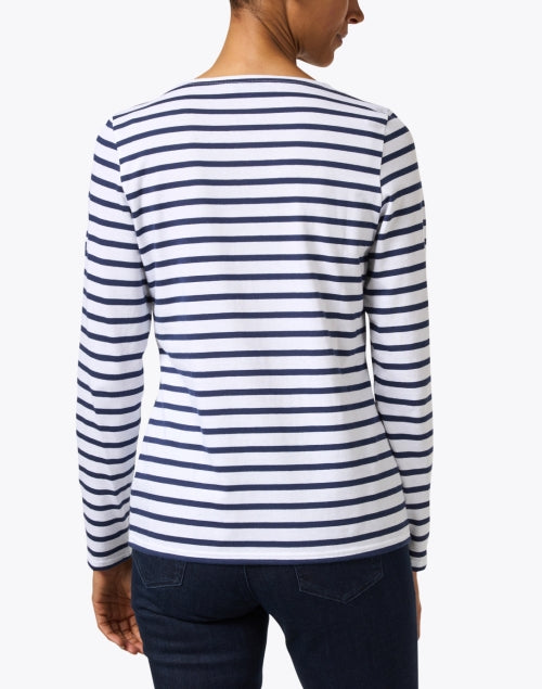 Minquidame Luxury Cotton Top with Classic White and Navy Stripes for Casual Wear