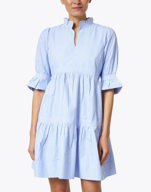 Fashionable Teardrop-style Blue and White Striped Cotton Women's Dress