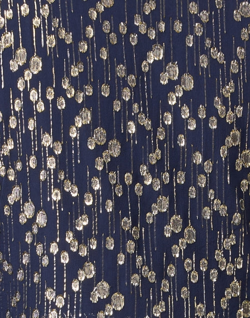 Stylish Navy and Shiny Gold Metallic Print Women's Dress for Casual Wear