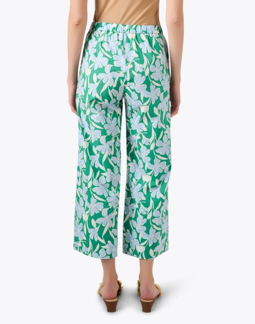Stylish Wide-Leg Cropped Green and Blue Floral Print Pants