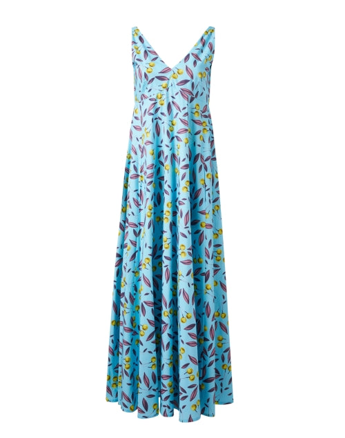 Stylish Blue-Printed 100% Cotton A-Line Maxi Dress by Odeeh