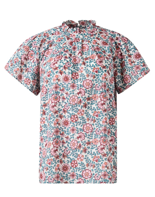Cheerful Pink and Blue Floral Printed Lightweight Cotton Top