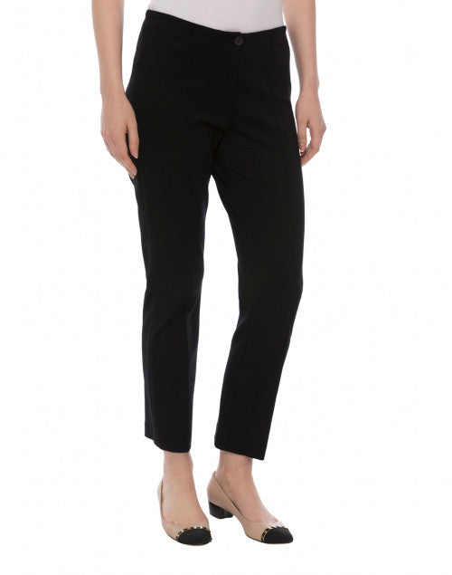 Stylish Black Ponte Straight-Leg Cropped Pants with Elastic Waist