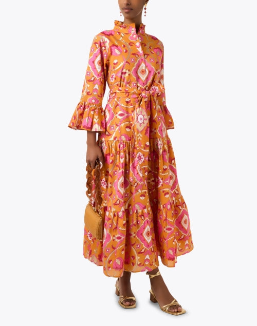 Stylish Orange Print 100% Cotton Voile A-line Roxie Dress