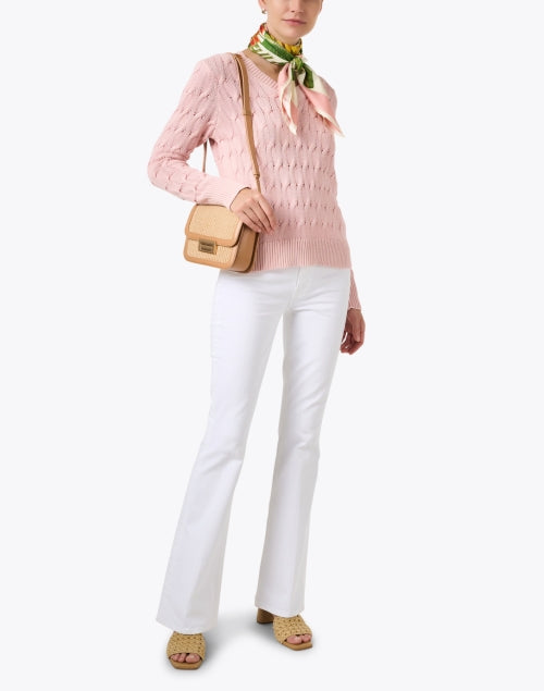 Charming Pink Cotton Cable Knit Sweater for Women