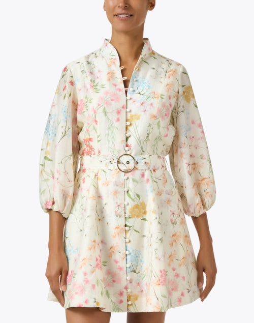 Ivory Floral Printed Women's Mini Dress - Valencia Style