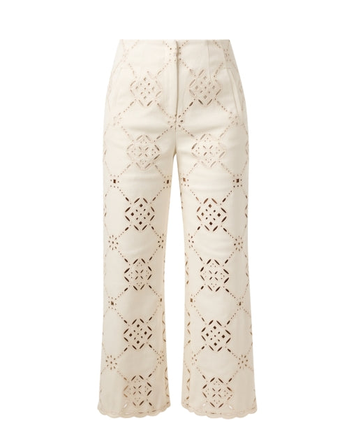 Veronica Beard Dova Wide Leg Ivory Floral Cutout Women's Trousers
