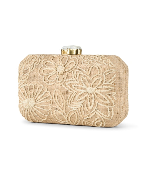Tan Cream Blossom Embroidered Woven Clutch by Pamela Munson