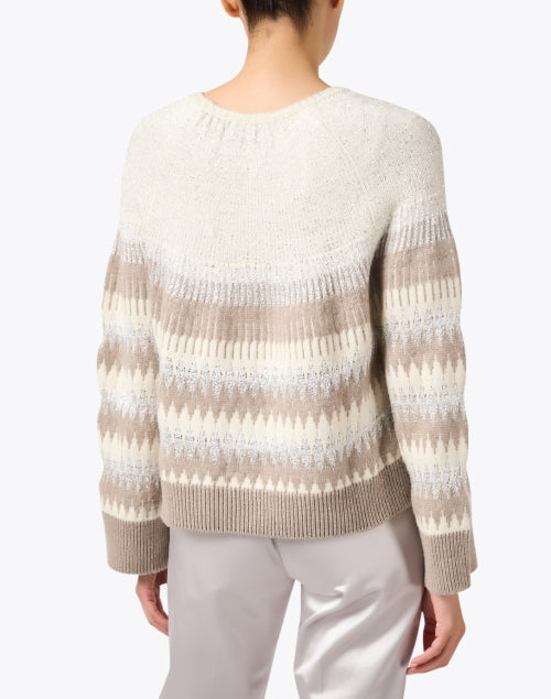 Stylish Multi-Intarsia Wool Blend Metallic Shimmer Sweater