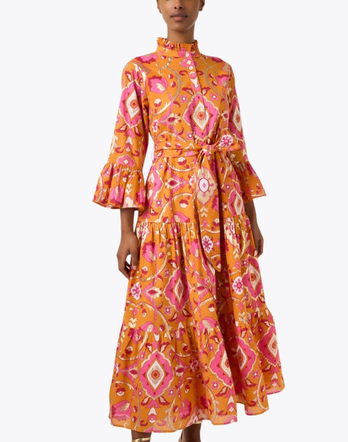 Stylish Orange Print 100% Cotton Voile A-line Roxie Dress