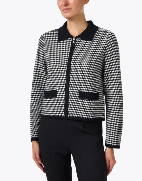 Stylish Black and White Gingham Wool - Cashmere Knit Jacket for All - Season Wear