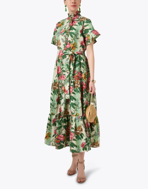 Victoria Print Ruffle Maxi Dress in Green and Pink Shades