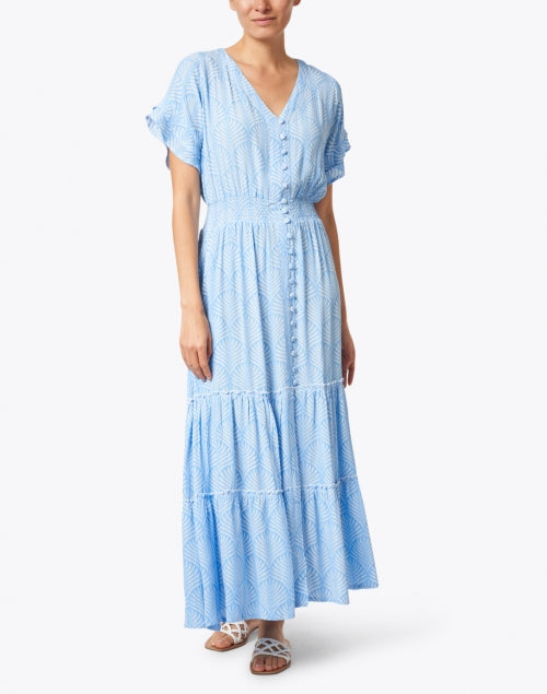 Christina Periwinkle Palm-Printed Midi Dress for Week-to-Weekend Style