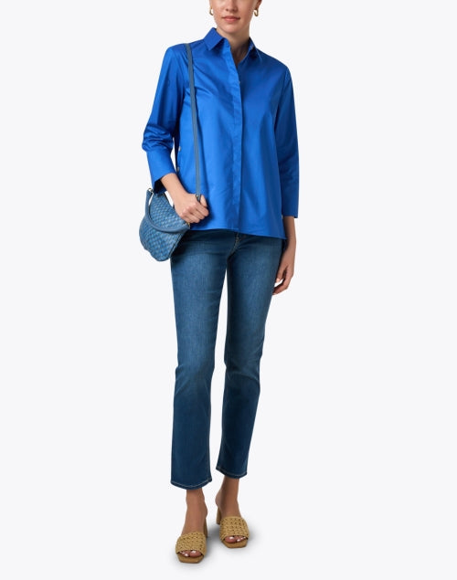 Stylish Blue Stretch Cotton Maxine Shirt for Everyday Wear