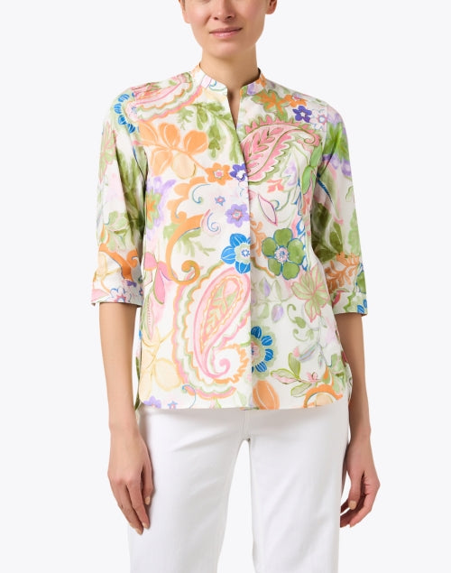 Multicolored Print Women's Stretch Cotton Blouse for Warm Weather
