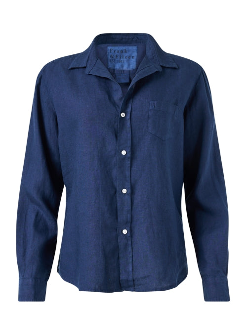 Navy Blue Linen Casual Shirt by Frank & Eileen