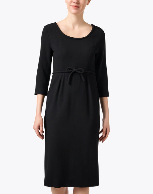 Stylish Thelma Black Wool Crepe Midi Dress with Bow Detail