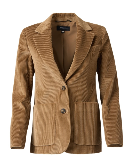 Stylish Afona Tan Soft Cotton Corduroy Double - Breasted Jacket