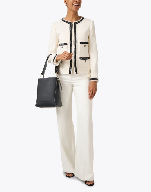 Stylish Cream and Black Collarless Jacket by LK Bennett