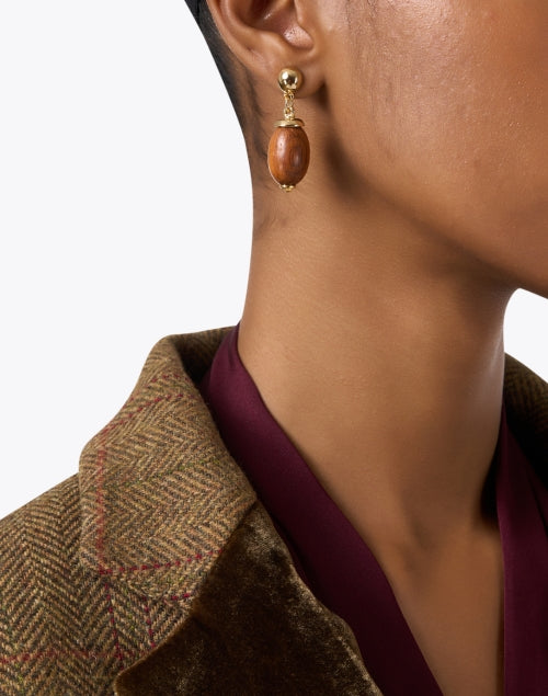 Exquisite Gold - Plated Wood Drop Earrings for Daily Wear