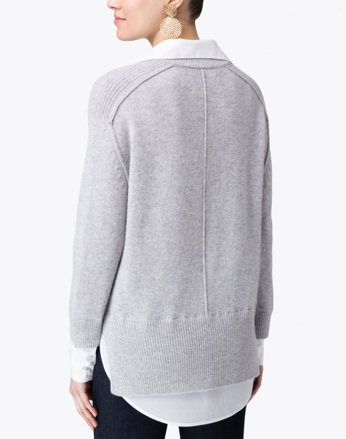 Stylish Vail Grey Cashmere Blend Sweater with White Shirt Detailing