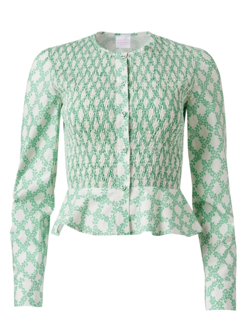 Stylish Francesca Women's Green Lattice Print Cotton Peplum Top
