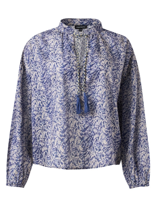 Stylish Navy Printed 100% Cotton Feminine Top