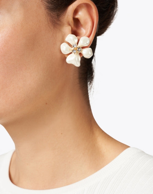 Gorgeous Gold - Plated & White Pearl Flower Clip - On Earrings by Kenneth Jay Lane