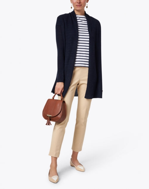 Classic Navy Cashmere Essential Trapeze Cardigan for All Body Types