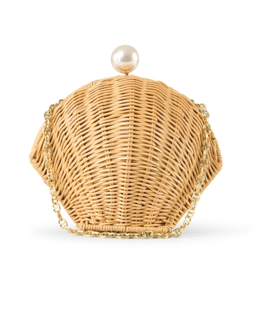 Pamela Munson's Handwoven Natural Rattan Shell Clutch with Pearl Closure